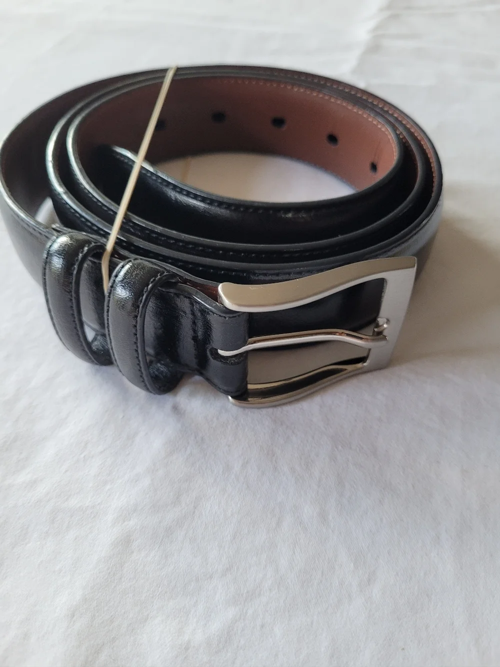 Original Penguin Black and Brown Leather Belt with Silver Buckle Size 38